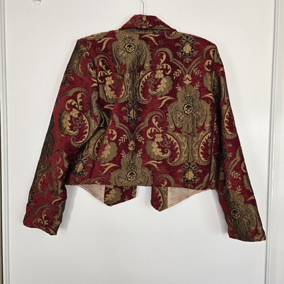 Expose Chenille Cropped Peaked Lapel Blazer Large Paisley Red Gold Western Vtg - Picture 10 of 16